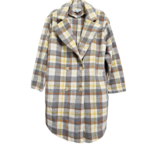 Nwot Davi & Dani Plaid Doublebreasted Flannel Collared Blanket Coat w/ Pockets - Picture 1 of 15